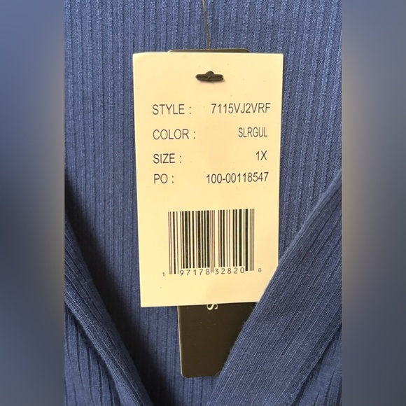 NEW VIOLETS & ROSES COLLARED BUTTON V-NECK BODYSUIT CAREER BLOUSE 1X BLUE 0628 - Picture 5 of 8